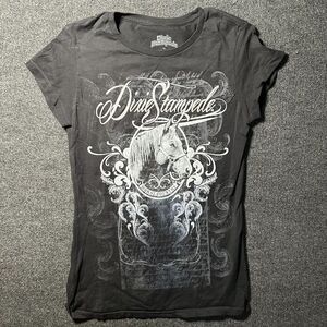 Women's Dixie Stampede Black Grunge Graphic T-shirt Horse Motif Size: XL EUC